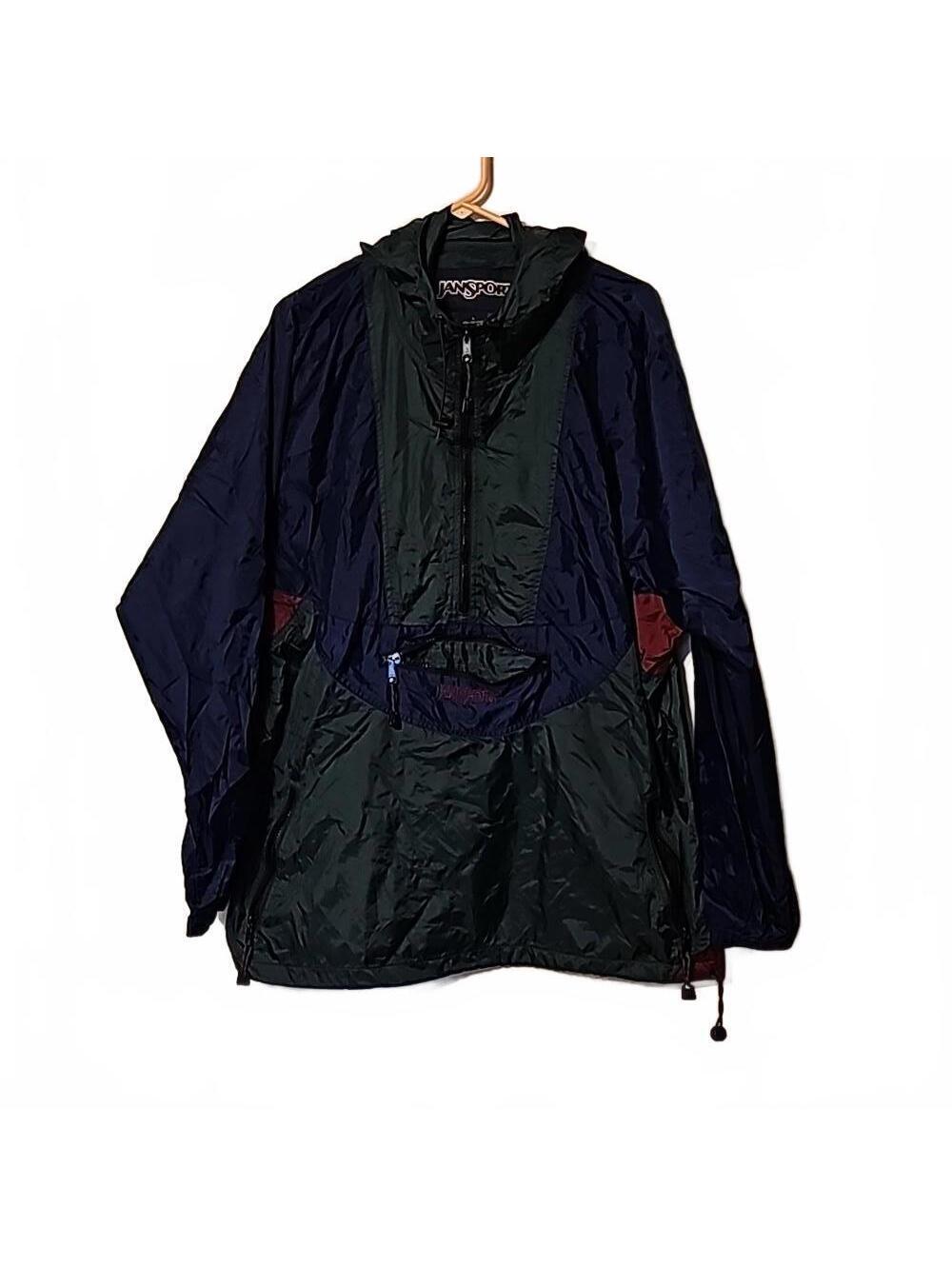 Y2K 90s Jansport hooded packable Windbreaker Quarter Zip Pullover size L. Unisex